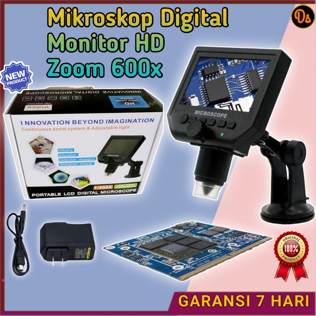 PROMO ORIGINAL Mikroskop Microscope Digital 3.6MP 600X dengan Monitor &amp; Suction Cup Stand G600 OMOTCCBK