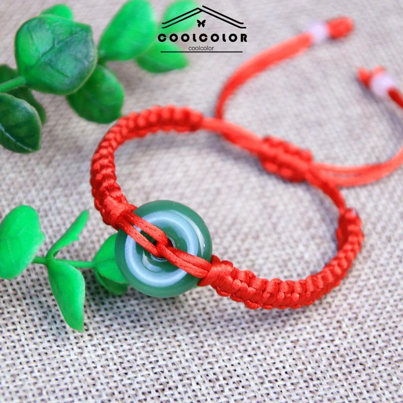 COD❤️Gelang Tangan Tali Merah Aksen Batu Giok Hetian Lucky Untuk Pasangan Pria Dan Wanita Hand Rope Adjustable- cl