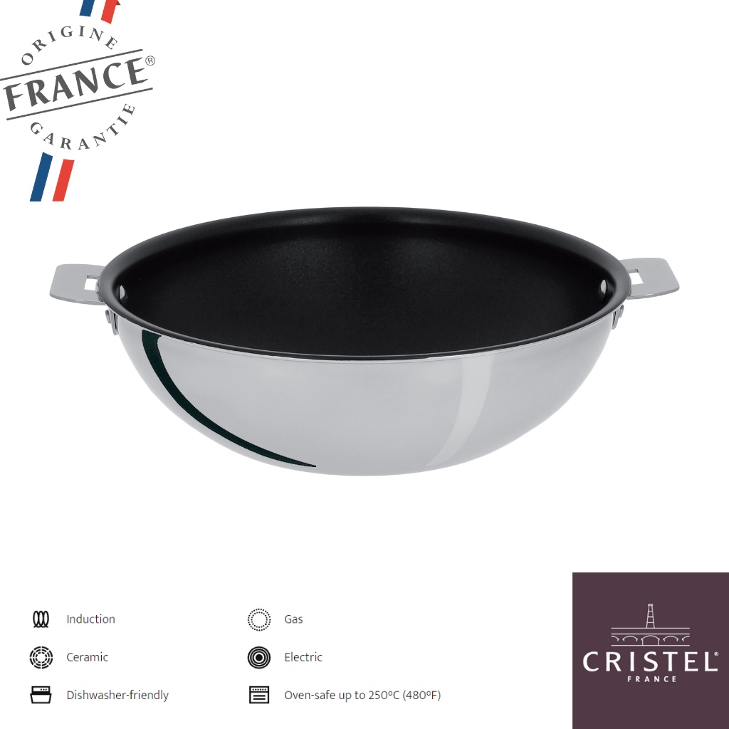 Cristel Stainless Wok Exceliss Non Stick Coating Casteline 28 Cm