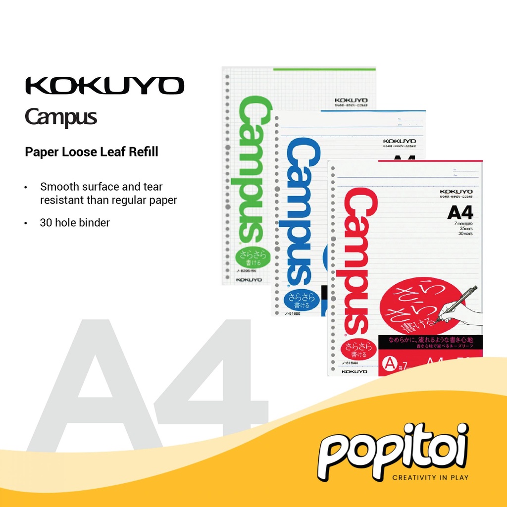 

KOKUYO Campus Paper Loose Leaf Refill A4 Kertas Isi Ulang Binder Buku Notebook