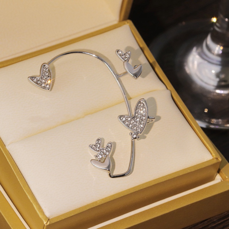 Klip Telinga Hati Logam Lapis Perak Tanpa Tindik Untuk Wanita Zirkon Berkilau Ear Cuff Clip Earrings Perhiasan Pernikahan
