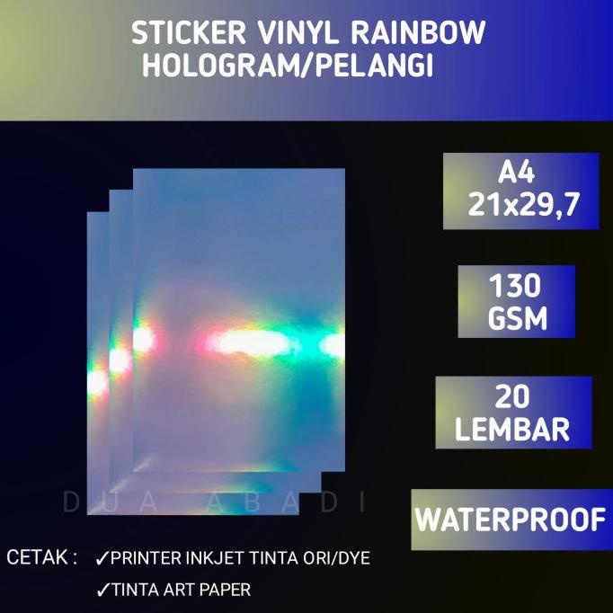

STICKER vinyl inkjet RAINBOW/HOLOGRAM A4 isi 20 lembar WATERPROOF