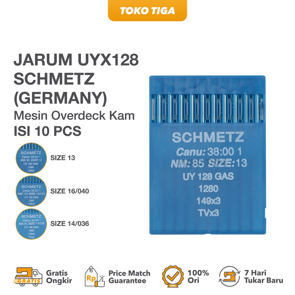 Jarum Mesin Overdeck Kam Bis UYX128 Schmetz Isi 10 Batang