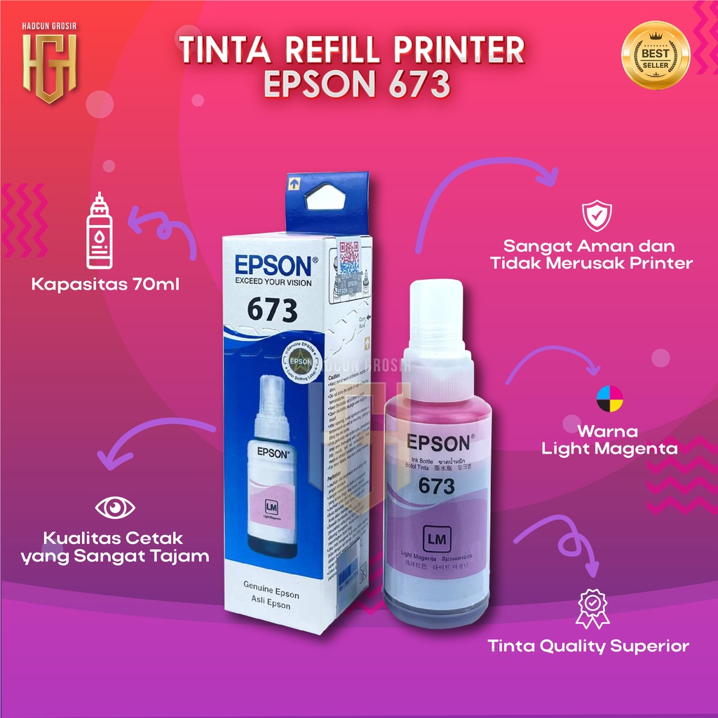 1 SET 6 PCS Tinta Epson 673 Tinta Printer L800 L805 L810 L1800 Premium