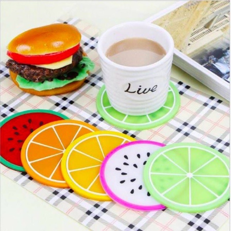 Tatakan Gelas Silikon Bentuk Buah Anti Panas Motif Lucu Alas Cangkir Silicone Anti Slip