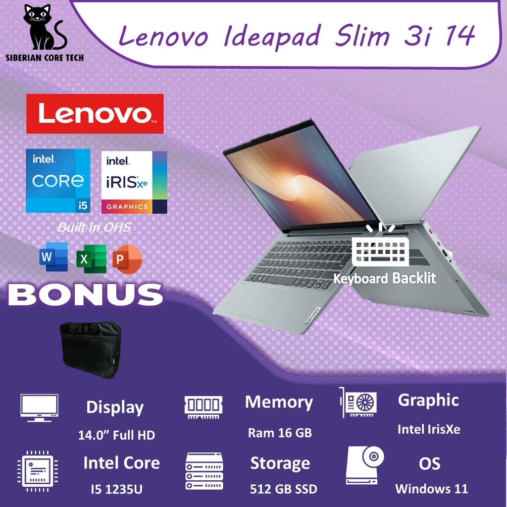 LENOVO IDEAPAD SLIM 3i 14 I5 1235U 16GB 512SSD IRISXE W11+OHS 14.0FHD BLIT 2YR PREM