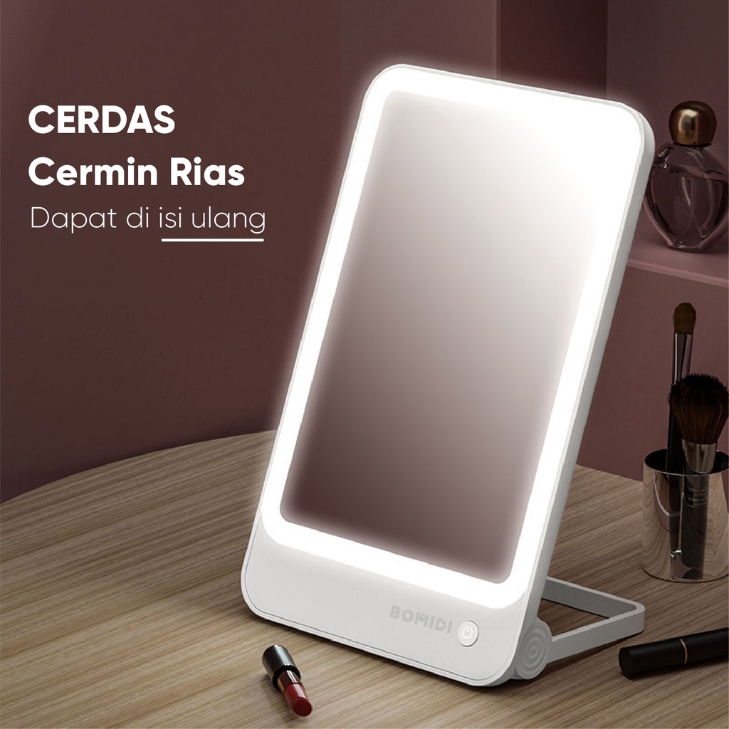 BOMIDI Cermin Rias Makeup Mirror R1 LED Kecil Lighting USB Touch Aesthetic Dimmer Switch