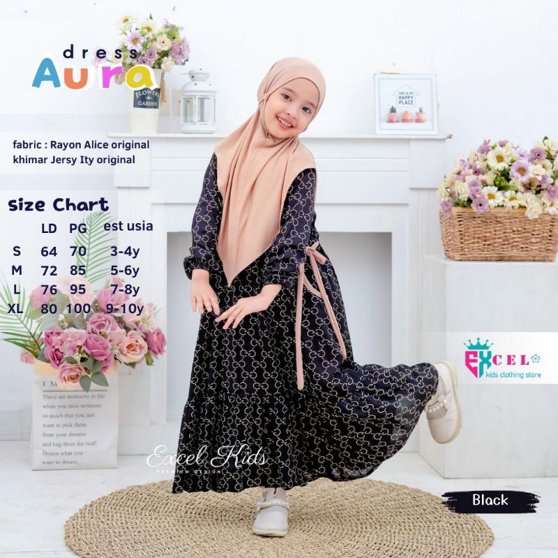 AURA DRESS free jilbab ORI EXCEL | Dress+jilbab Anak