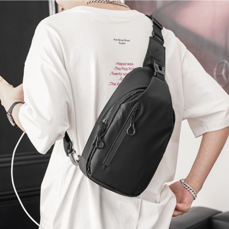 HAOSHUAI Tas Selempang Pria Sling Bag Pria Bahan Premium Waterproof