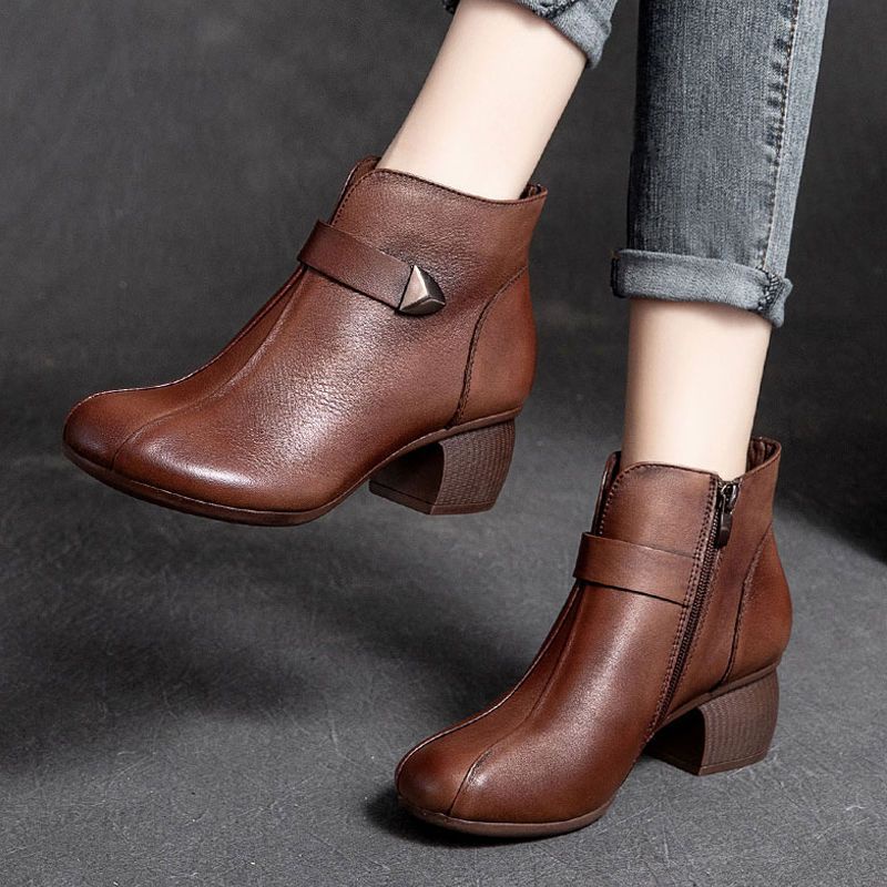 Terlaris Klasik Fashion Kulit Asli Sepatu Boots Wanita Cewek Resleting Tinggi Hak Casual Formal Kerja Kuliah Ringan Lentur Murah 234