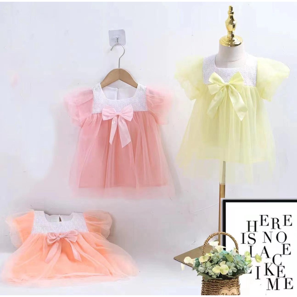 KFCAT  Dress Gaun Rok Lengan Pendek Anak Perempuan Tutu Tile Polos Cantik Elegan Style 3Bulan-2Tahun