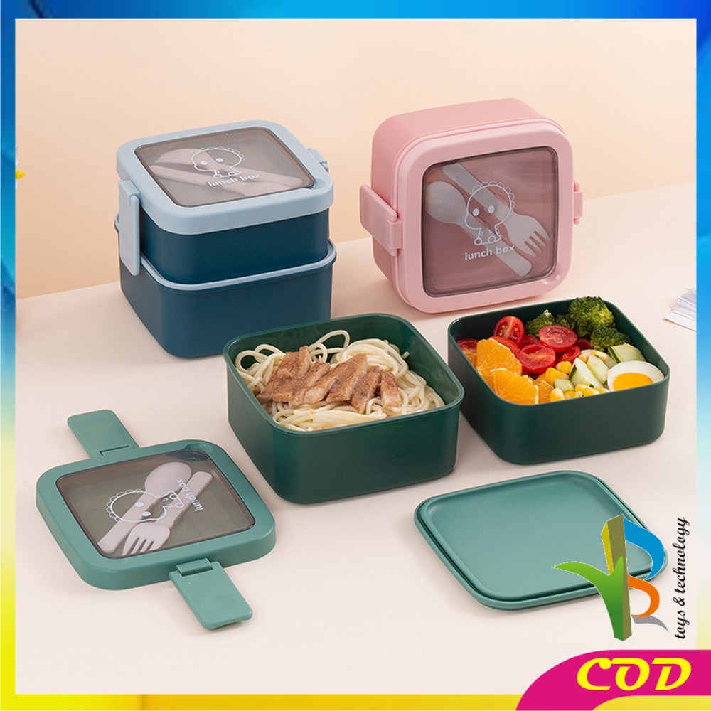 RB-C695 Lunch Box Set Tempat Makan 2 Susun Stackable BPA FREE / Kotak Bento Tingkat Dengan Sendok Garpu Set Portable