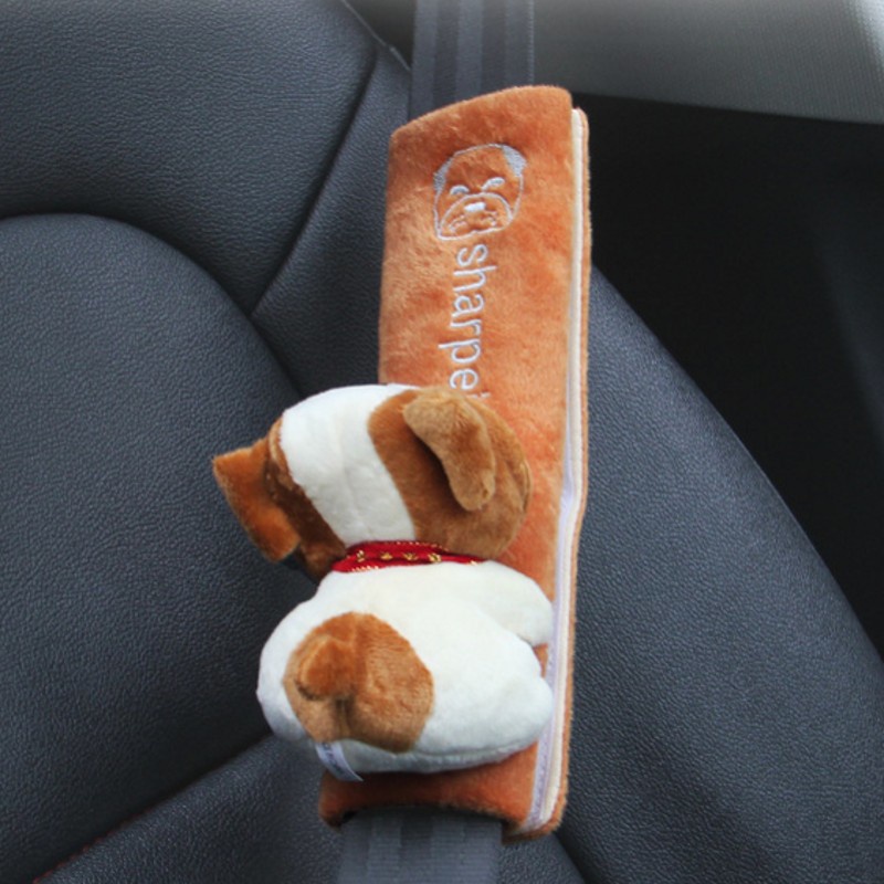 2biji Penutup Sabuk Pengaman Mobil Kartun Lucu Seat Belt Shoulder Cover Animal Head