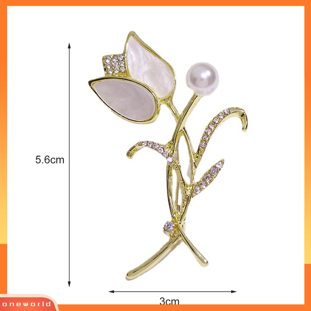 [WONE] Bros Pin Bentuk Tulip Manik Putih Hias Dekorasi Temperamen Pakaian Pencocokan Perhiasan Aksesoris Wanita Mutiara Berlian Imitasi Pin Untuk Pacaran