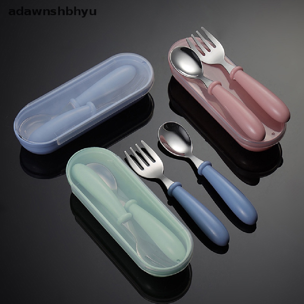 Adawnshbhyu Set Peralatan Makan Makan Makan Makan Makan Makan Makan Bayi Utensil Stainless Steel Balita Alat Makan Sendok Garpu Makan Kartun Bayi Food Feeding Spoon Fork ID