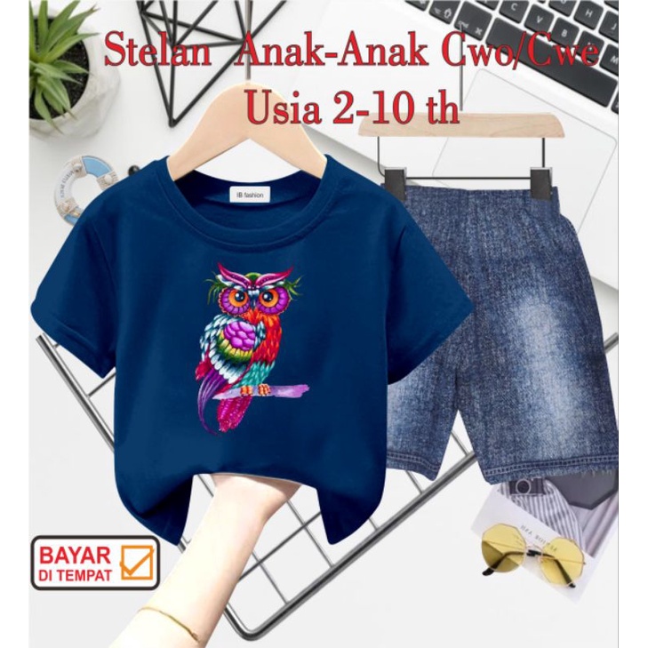 ((IB))SETELAN ANAK UNISEX SEMI JEANS/BIRD DIGITAL SABLON