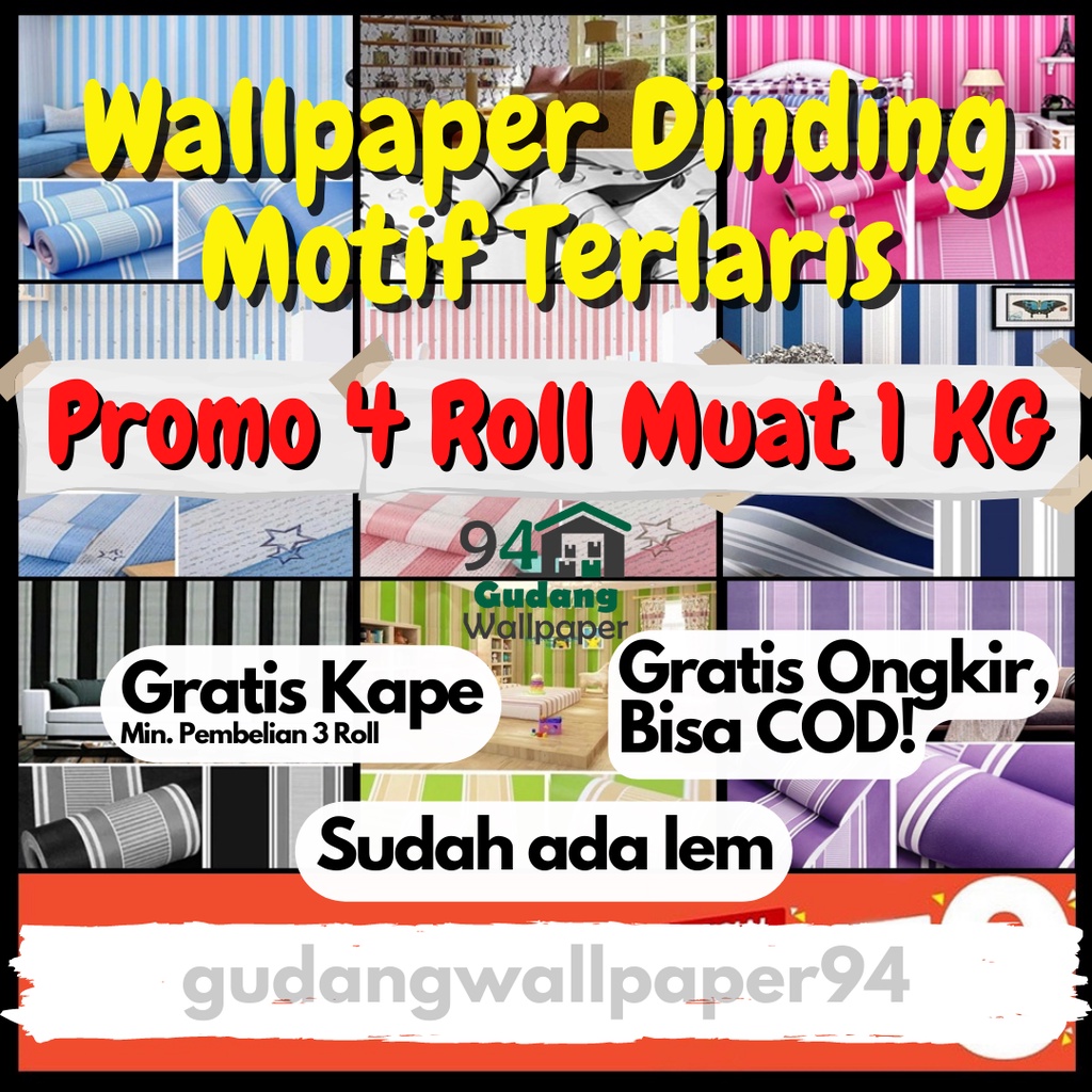 (PROMO COD) Gudang Wallpaper Stiker Dinding Kamar Tidur Motif Salur Minimalis Bahan Berkualitas (GRADE A+)