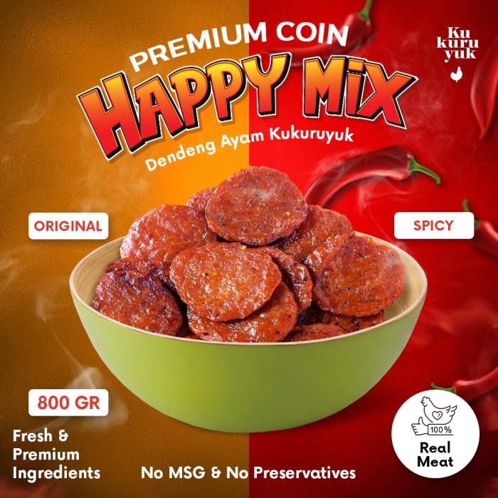 

⭐BISA COD⭐ HAPPY MIX Paket 2 Variant 800 g Varian Dendeng Kukuruyuk - Coin 2 Rasa