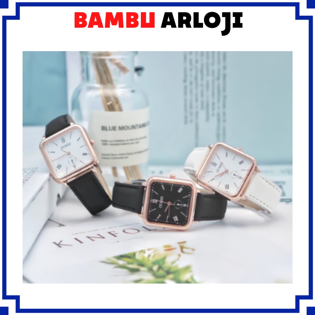 BAJ Jam Tangan Quartz Strap Rubber PU Analog Casual Gaya Retro Wanita Persegi Watch Korean Fashion Romawi Chrono RM044