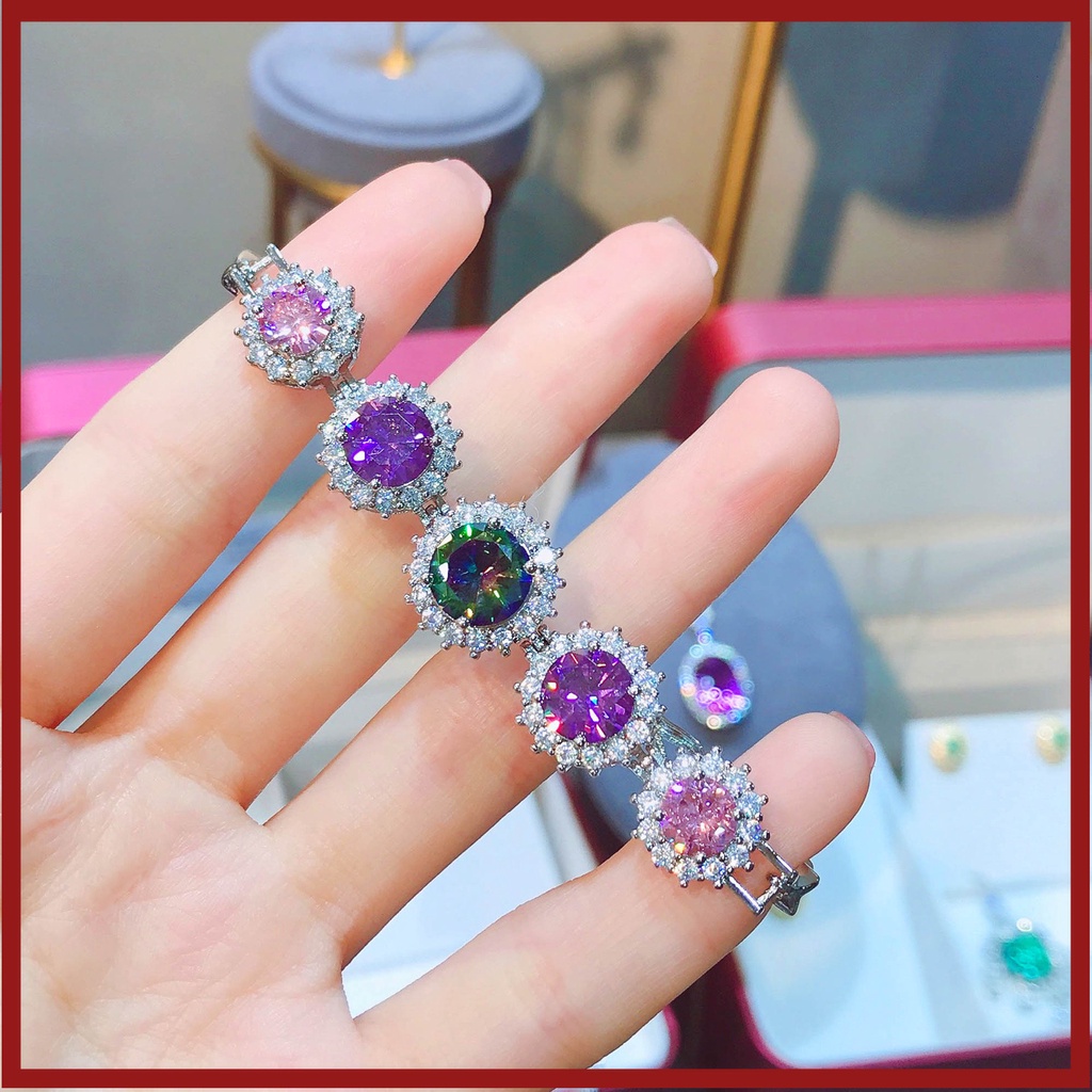 Gelang Moissanite Delapan Hati Dan Delapan Panah Berlian Merah Muda Amethyst Permata Berwarna Gelang M1547