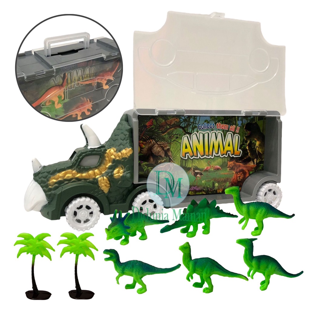 Mainan mobil mobilan anak truck carrier hewan dinosaurus karet truk figure dino isi 6 pcs