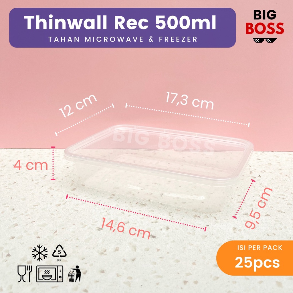 [ISI 25 PCS] Thinwall Rectangle 500ml Victory / Kotak Makan Plastik / Thinwall Plastik / Kontainer Penyimpanan Makanan