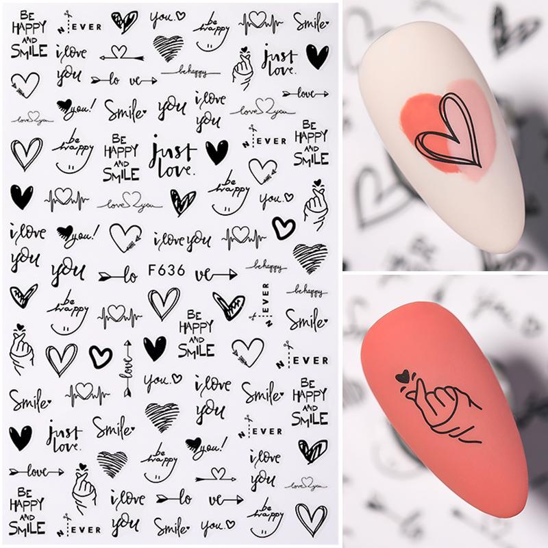 1pcs Hitam Dan Putih Cinta Abstrak Bunga Dekorasi Kuku Nail Slider Sexy Woman Nail Art Sticker DIY Hiasan Nail Art