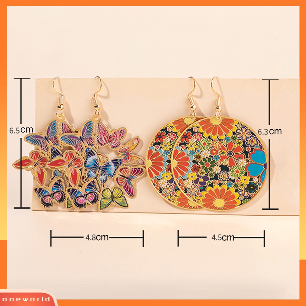 [WONE] 1pasang Menjuntai Anting-Anting Menggambar Artistik High-end Individu Colorfast Sweet Colorful Bunga Kupu-Kupu Anting Gantung Wanita Perhiasan