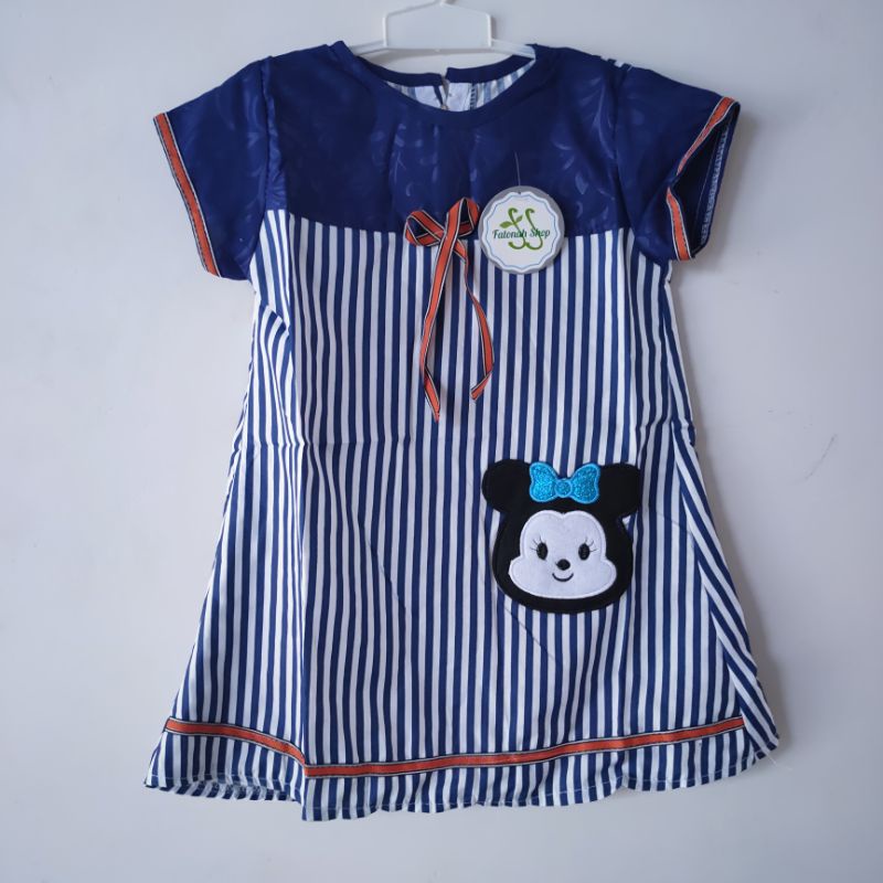 Dress Anak 2 3 Tahun cewek perempuan baju anak terbaru viral Fatonah Shop Strip Mouse