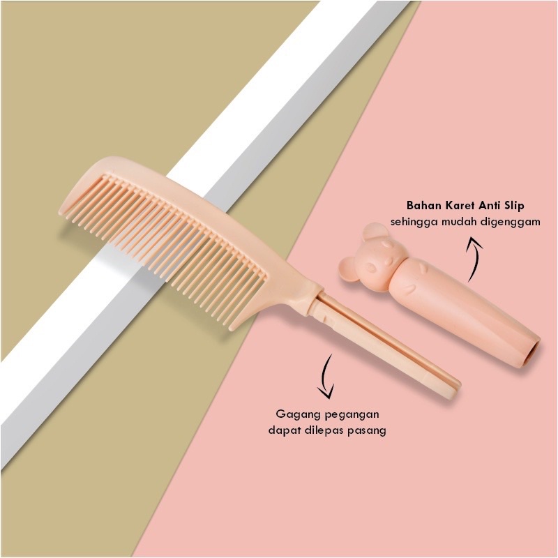 SISIR RAMBUT GAGANG 22CM HAIR COMB SILIKA MOTIF KARTUN KELINCI LUCU ANAK DEWASA CANTIK