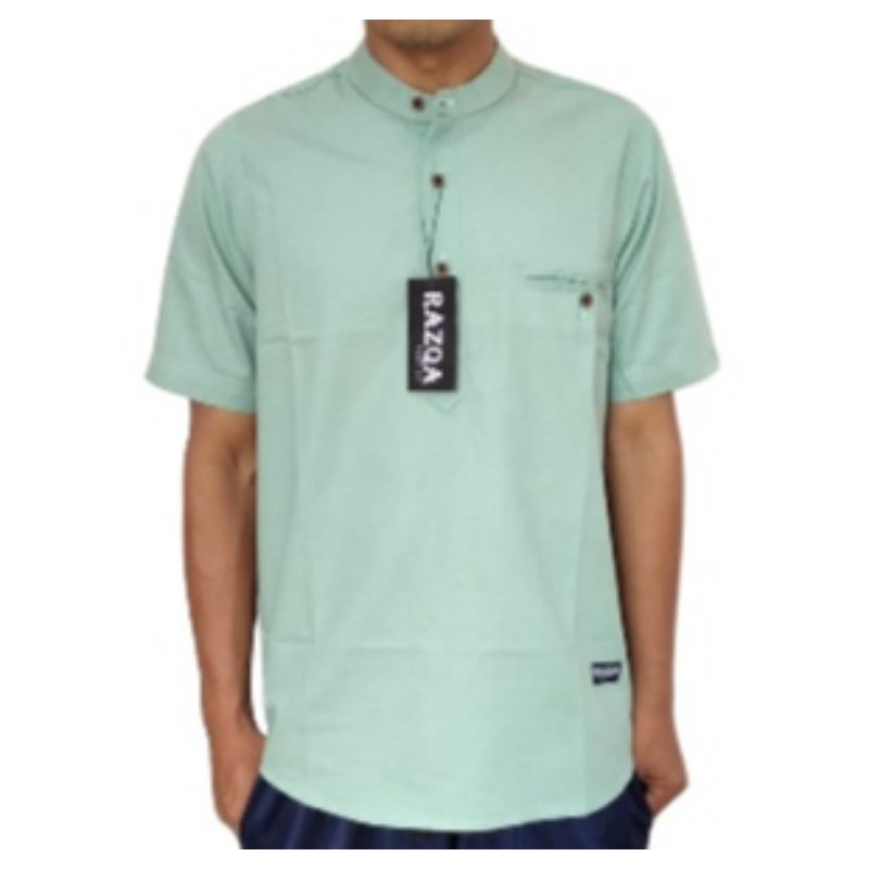 Kemko Kemeja koko Pria yang bagus /Kemeja koko Kurta hijau Denim pendek /New Kemeja Pria hijau mint