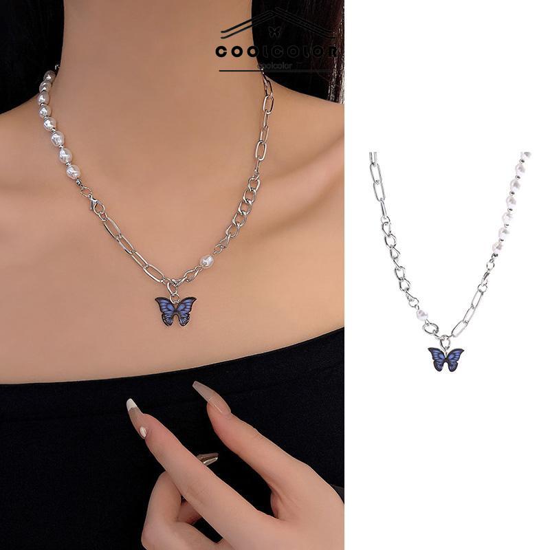 COD❤️Kalung Rantai Kupu-Kupu Mutiara Desain Choker Fashion Korea Gaya Untuk Wanita- cl