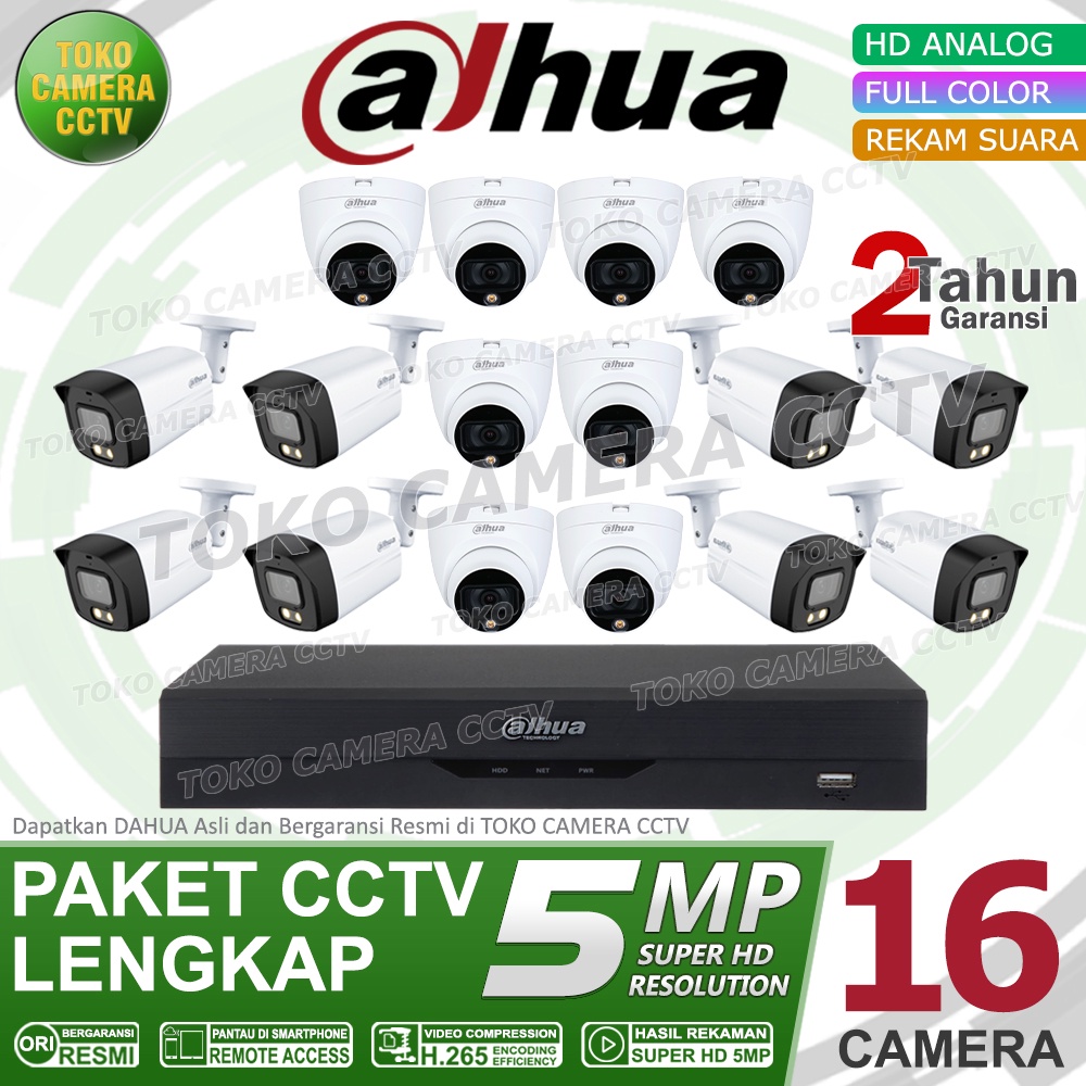 PAKET CCTV DAHUA 5MP 3K FULL COLOR AUDIO 16 CHANNEL 16 KAMERA COLORVU