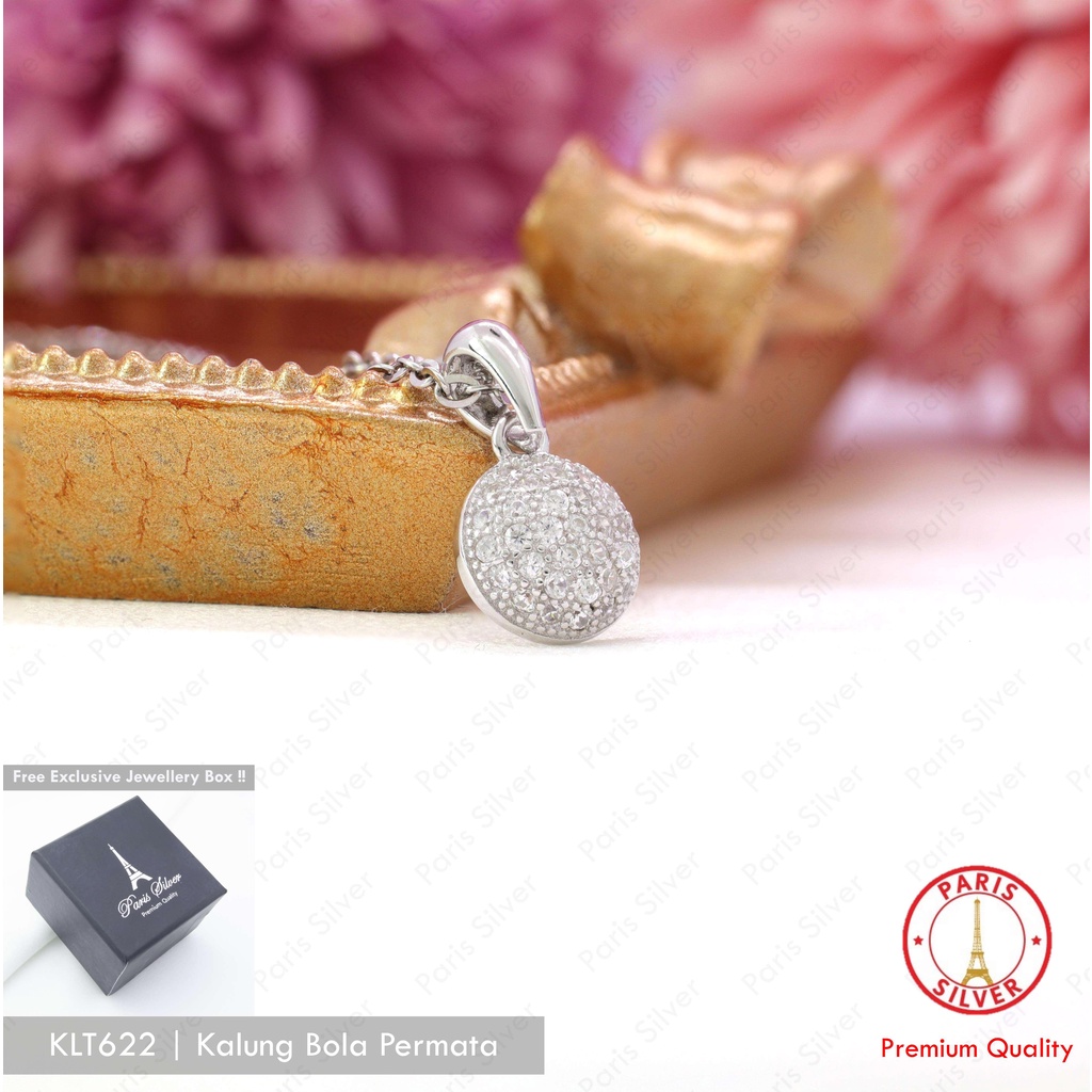 Kalung Wanita Liontin Bola Bulat Permata Perak 925 Asli Lapis Emas Putih Silver Asli Model Cewek Kor