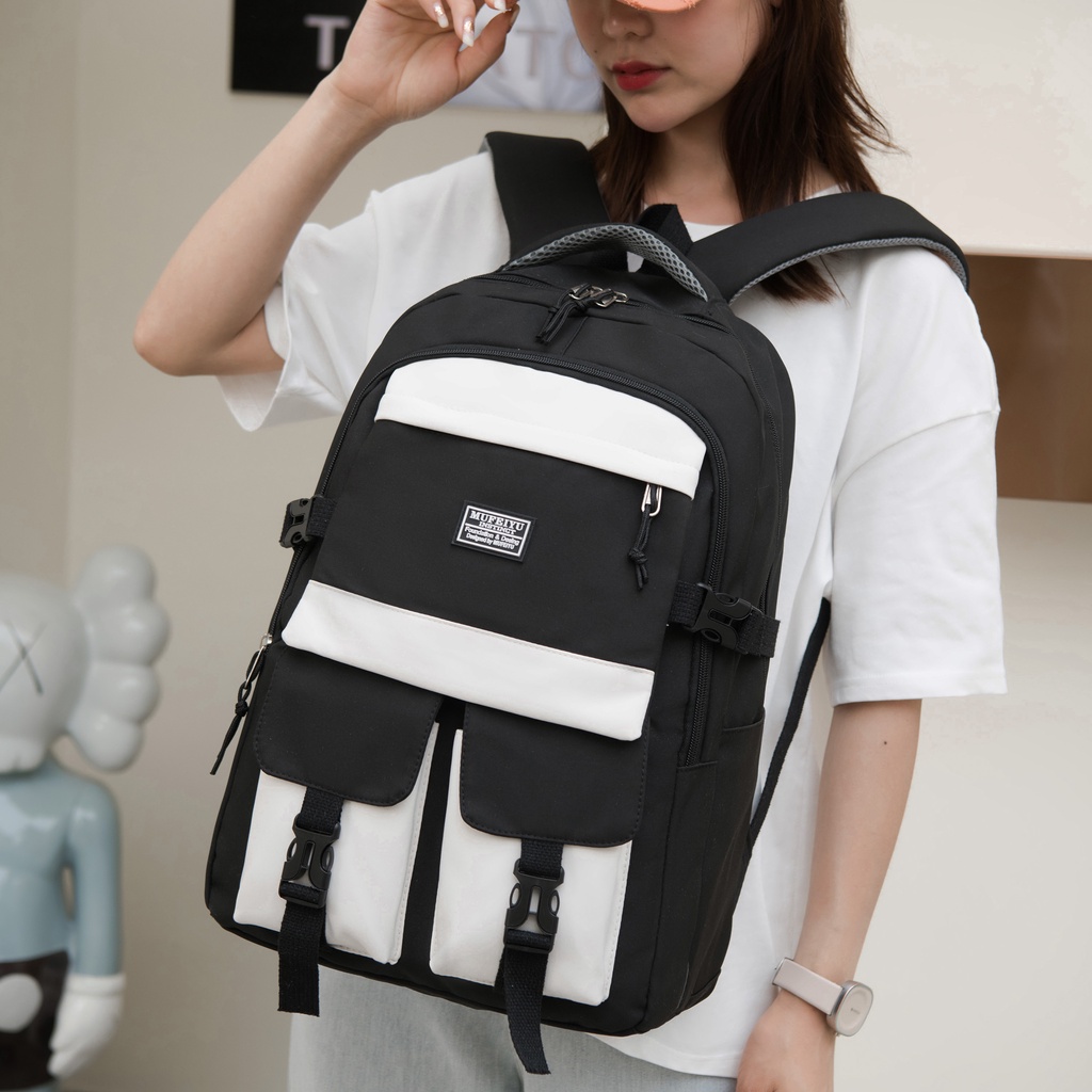 Highland Tas Pria Ransel Punggung Hitam Tas Sekolah Fashion Couple Pasangan Waterproof TR407