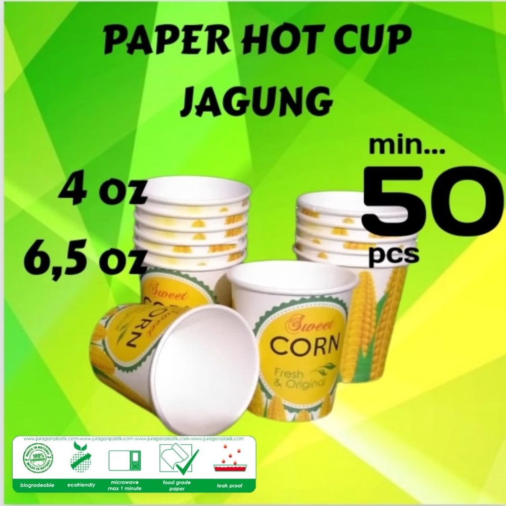 Paper Hot Cup Gelas Kertas Jagung Jasuke Kopi 4 Oz 6,5 Oz 120 ml 190 ml