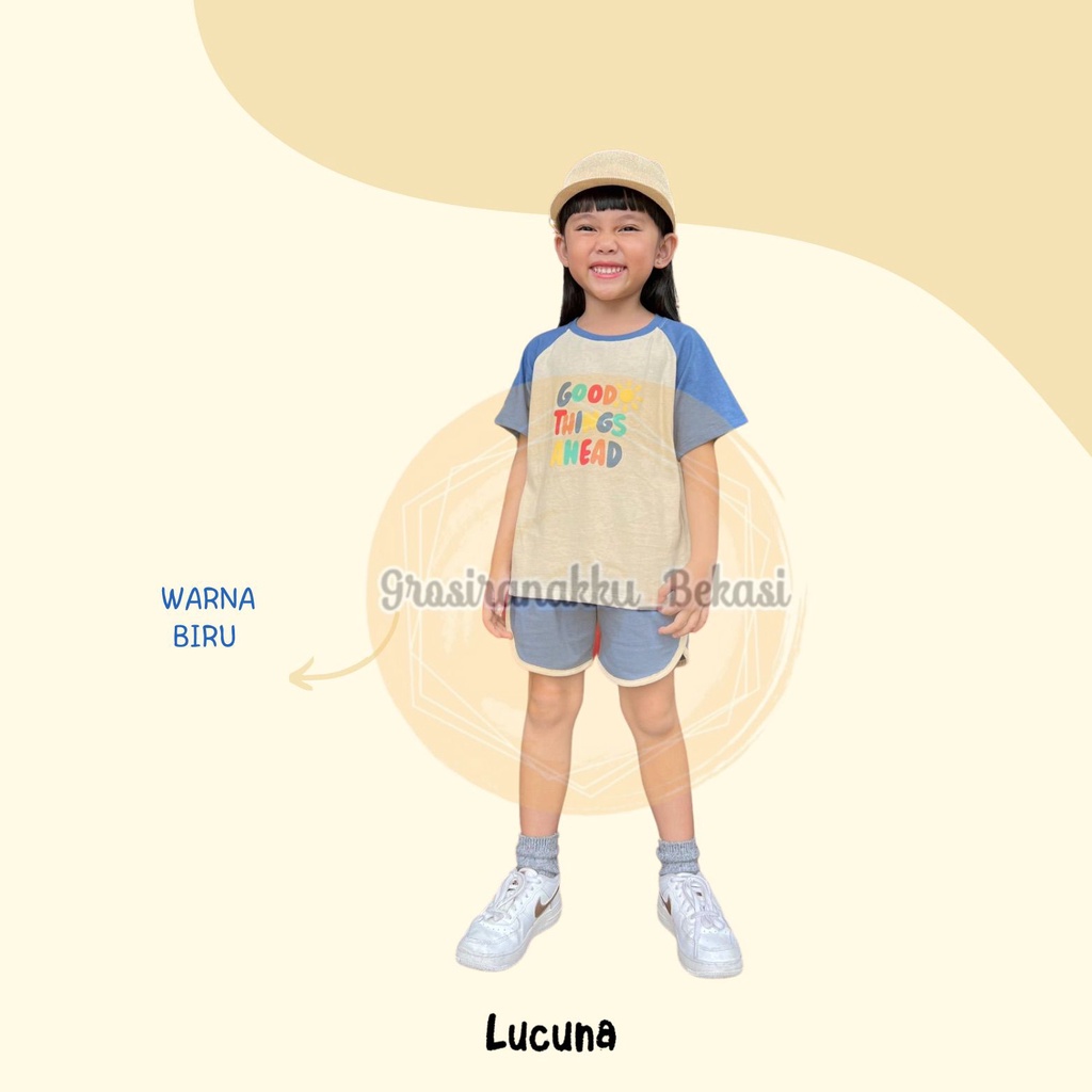 Setelan Anak Cewek Aksara Lucuna Mix Warna Size 1-5 THN