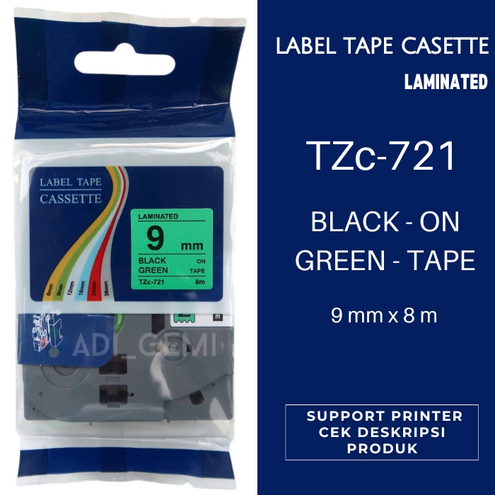 

Compatible Label Tape Brother TZc-721 - Black On Green 9mm