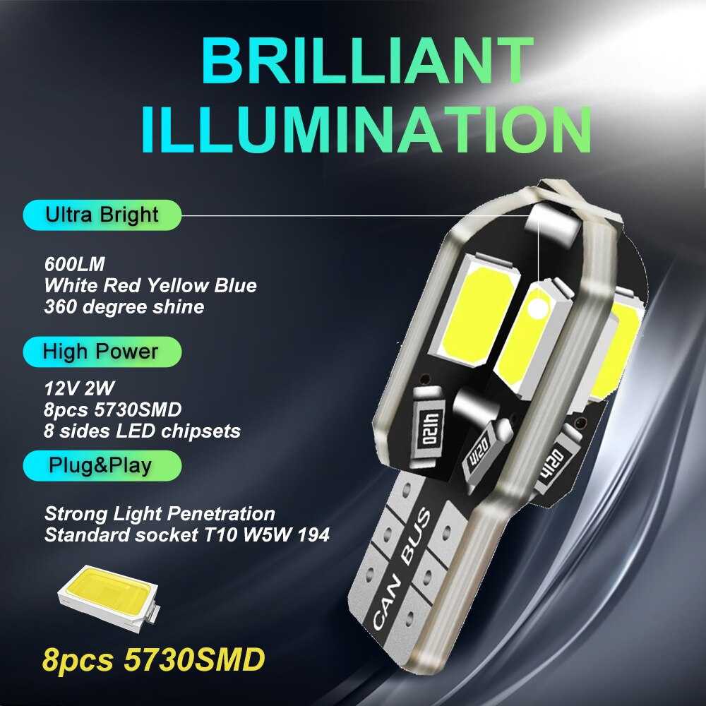 ASLENT Lampu LED Parkir Mobil Canbus LED T10 W5W 12V 6000K 1PCS - 8SMD ( Mughnii )