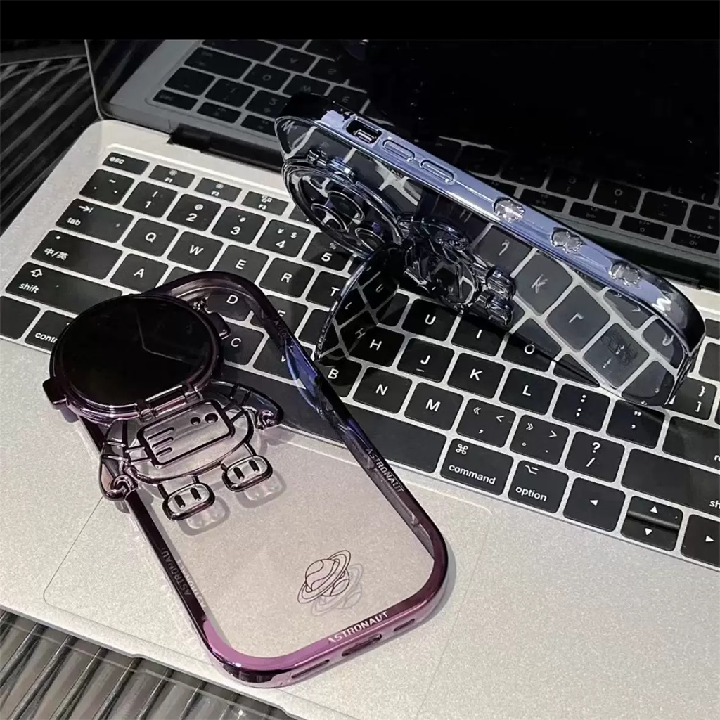 Casing Stand Case Astronot Mewah Iphone13 11 12 Pro Max14 Plus Case iPhone 14 Pro Max Kamera Perlindungan Lensa Kartun NASA Fun Lucu Shockproof TPU Soft Case