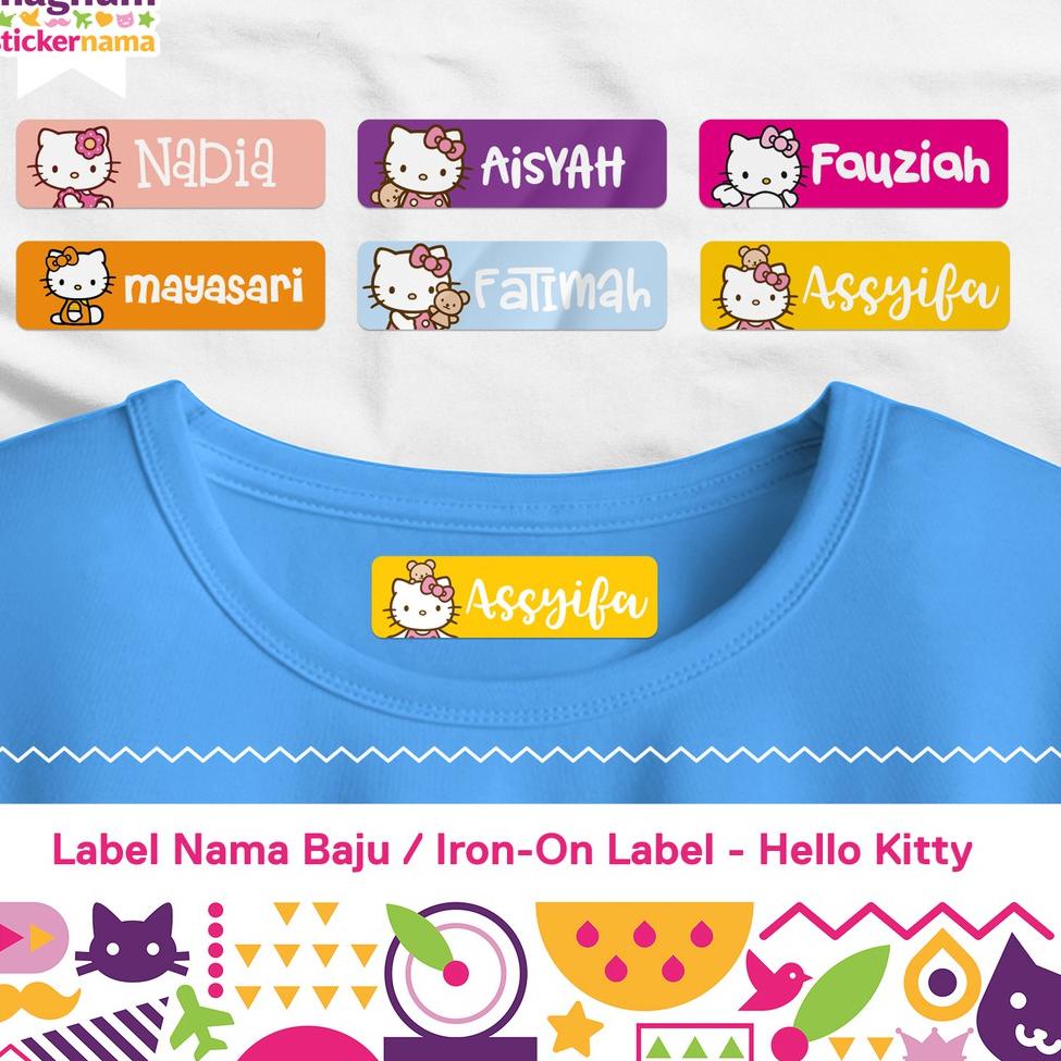 

F(4E♥☞) Label Nama Baju, Label Nama Kain, Label Setrika, Iron-On Label Gambar Hello Kitty viral