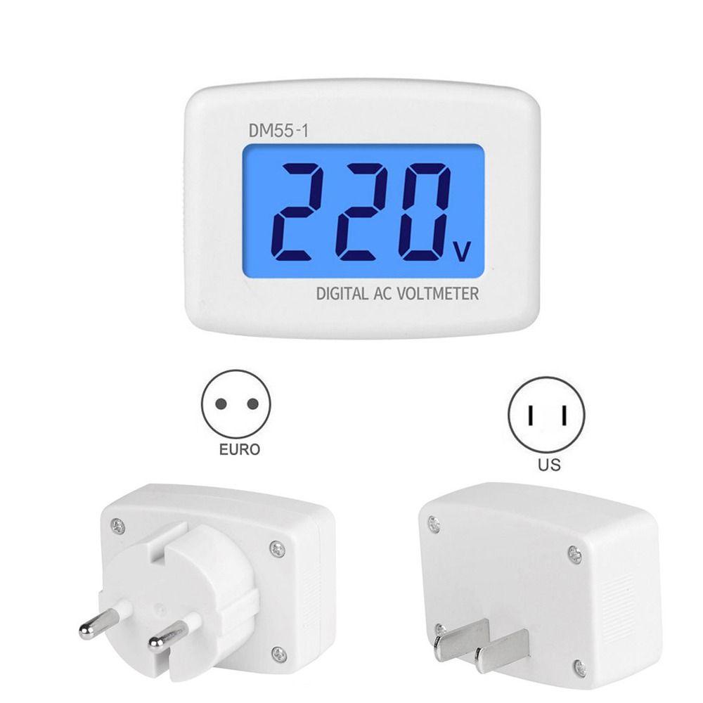 Lanfy Wall Flat Voltage Meter LCD DM55-1 Alat Ukur AC Plug Volt Meter