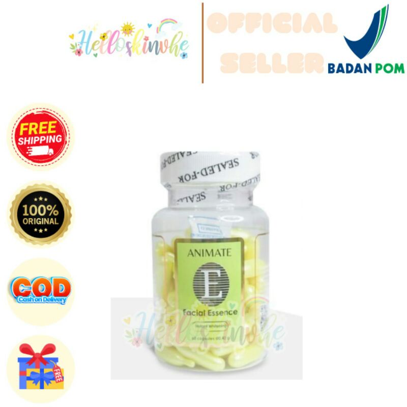 (SIAP KIRIM ORI+BPOM)ANIMATE SERUM WAJAH ESSENCE VITAMIN E KAPSUL ISI 60/ANIMATE SERUM WAJAH VITAMIN