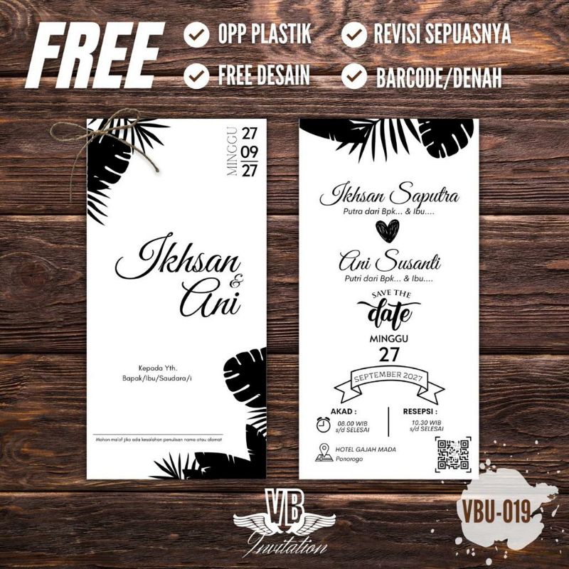 Cetak Undangan Pernikahan Mewah Elegan Glossy Rustic 2 Play Murah Kekinian Uk 10x20 VBU 019