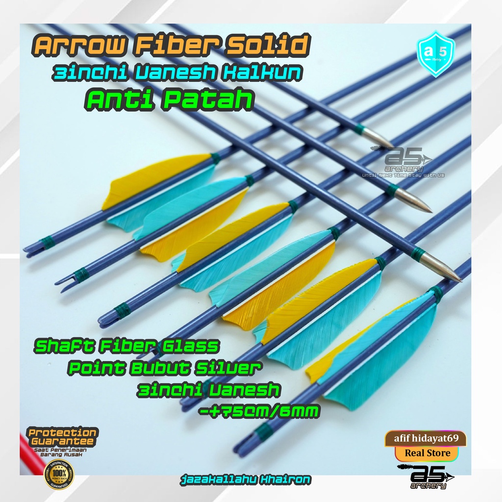 Arrow Anti Patah Fiber Pancing Bulu Kalkun 3 inchi import Uk. 6mm