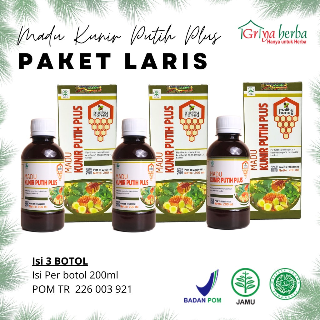 

Madu Kunir Putih Plus Paket Laris Isi 3 Botol Solusi Membantu Memelihara Kesehatan Pada Penderita Kanker Griya Herba alami BPOM