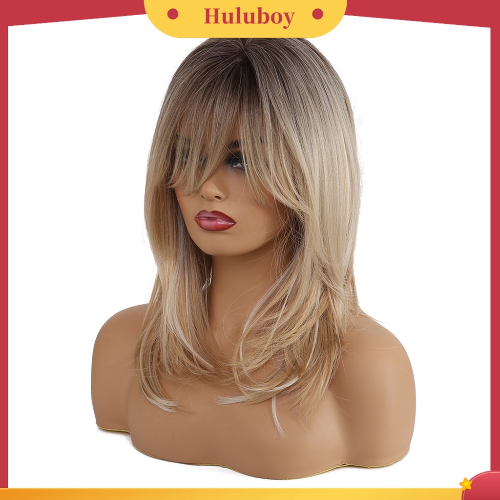 Wig Rambut Model Keriting Panjang Sebahu Warna Gradasi Untuk Wanita