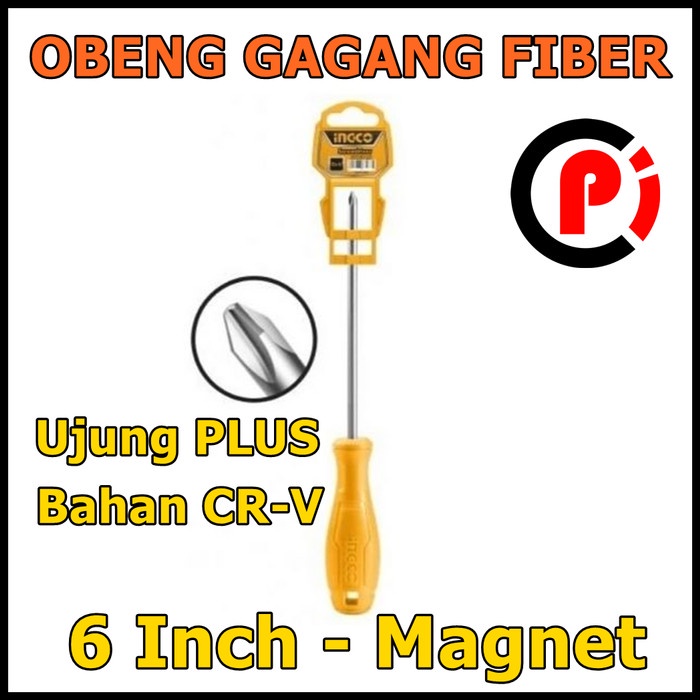 INGCO Obeng Gagang Fiber 6 Inch Ujung Mata Plus Magnetic Bahan CR-V