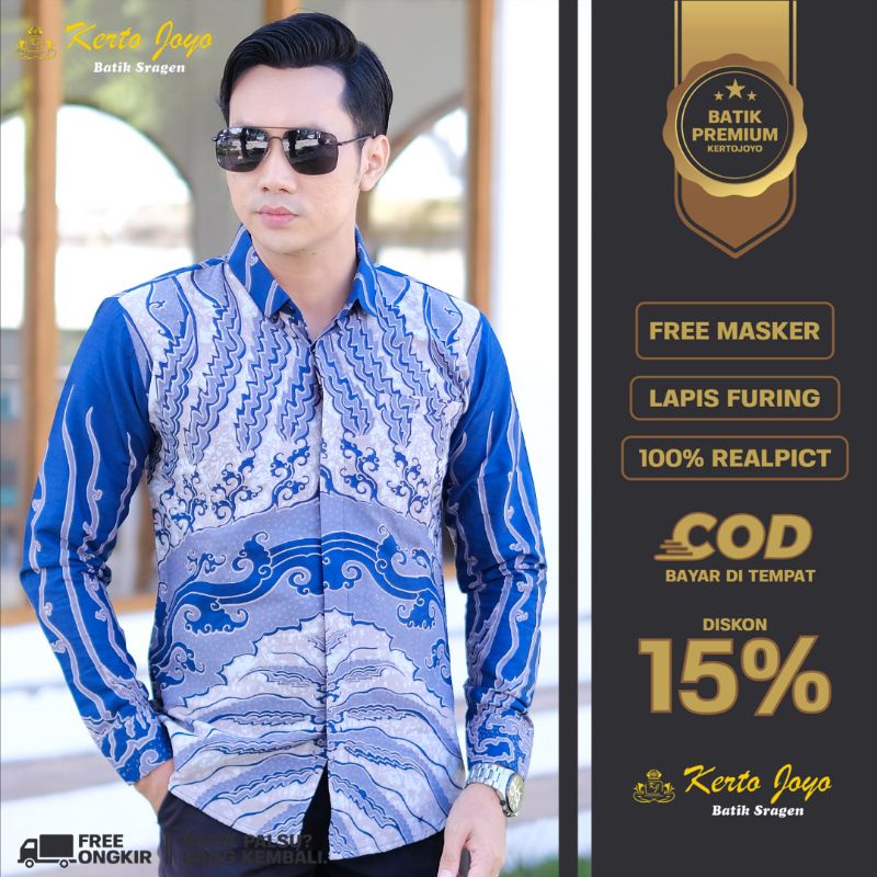 Baju batik pria premium terlaris navy elegant motif terbaru kertojoyo eksklusif asli katun premium kemeja batik slimfit pria terbaru