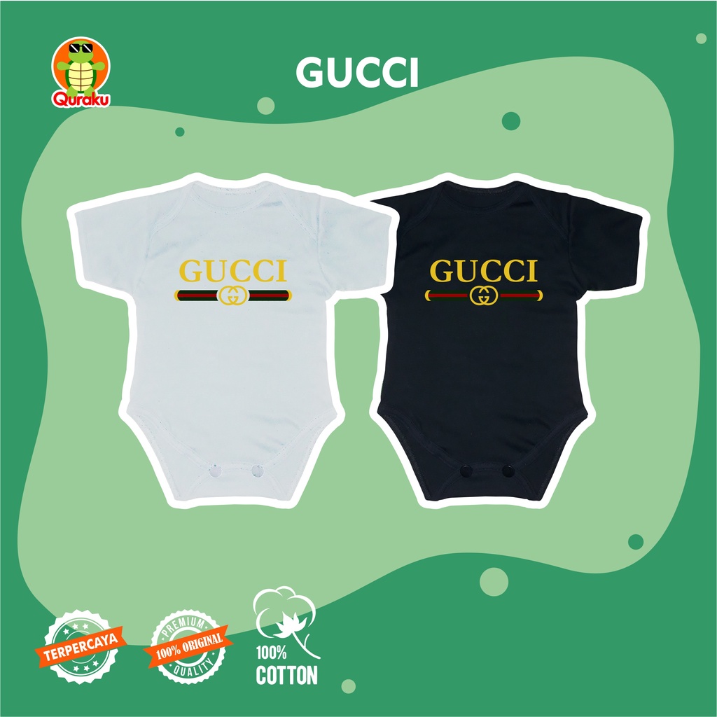 Baju Bayi Bodysuit Jumper Bayi Jumpsuit Motif Brand Favorit Gucci Lucu Murah untuk Newborn 0-6  6-12